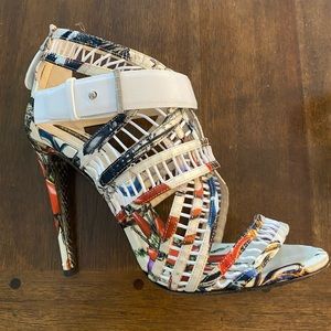 Roberto Cavalli Woven Satin Heels 38.5